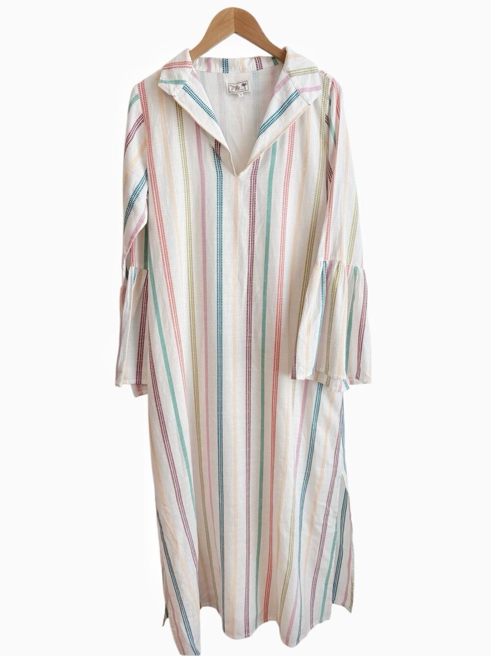 MILLE Jacqueline Striped Maxi Dress Size Small Bell Sleeve Embroidered Cotton - Picture 4 of 15